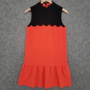 Victoria Beckham Dress Womens XS Black Orange Scallop Sleeveless Mod Ruffle Hem